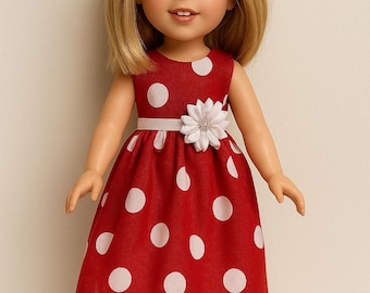 Vestido para muñeca de 14,5 pulgadas - Vestido rojo y blanco para muñeca de 14,5 pulgadas - Vestido de lunares para muñecas de 14,5 pulgadas - Ropa para muñecas - Ropa para muñecas de 14,5 pulgadas -
