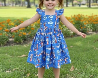 Robe chat - Robe chat fille - Robe chat bleu - Robe d'anniversaire chapeau fille chat - Robe chapeau chat scolaire -