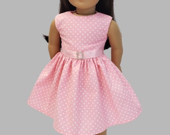 Pink 18&quot; doll dress - Pink & White polka dots doll dress - Doll dresses - Pink White dress for 18&quot; dolls - Doll clothes - Dress for dolls