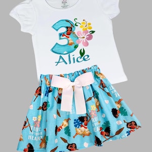 Moana Personalized Girls Outfit - Embroidered  Moana Skirt & Shirt Outfit Set - Girls Moana Outfit