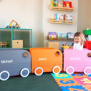 Caja de juguetes de madera / Organizador de juguetes de madera / Coche de juguete de madera / Muebles Montessori / Caja de almacenamiento de guardería para bebés / Muebles de almacenamiento de juguetes
