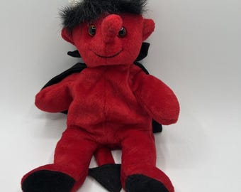 Peluche "Diablo el Diablo" de Charter Club, estilo vintage de Halloween, 20 cm, rojo, con cuernos y cola.