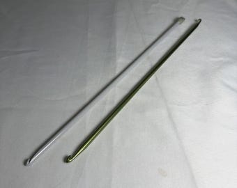 Lote vintage de 2 ganchos de ganchillo afganos de aluminio, 1 de doble extremo