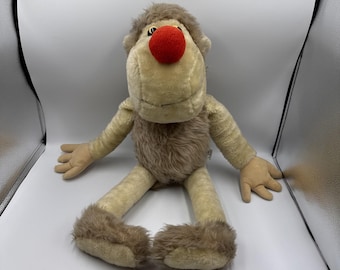 Mono de peluche vintage de los años 70 de Elka Toys, Sr. Snodgrass, nariz roja, color beige, 61 cm (24 pulgadas)