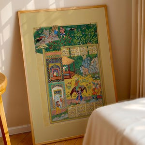 Shirin and Farhad vintage miniature painting instant digital download.
