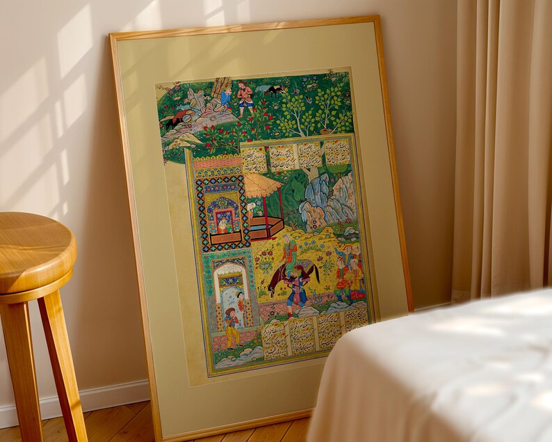 Shirin and Farhad vintage miniature painting instant digital download.