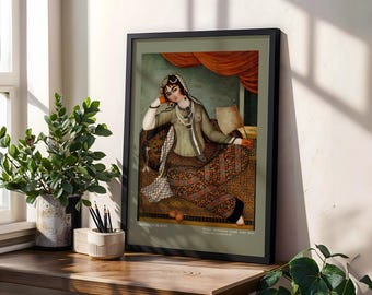 Persian Princess Print | Zand Era Miniature Painting | Iranian Negargari Wall Art | Persian Home Decor