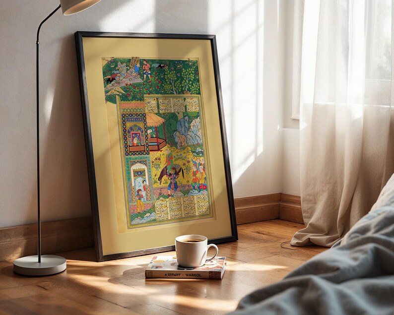 Historic Persian literature illustration wall art digital print.