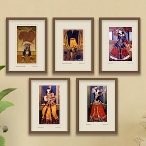 Qajar Malerei 5er Set | Persische Miniatur Kunst | Qajar Prinzessin, Tänzerin, Musikerin Poster | Digitaler Download | Persische Wandkunst