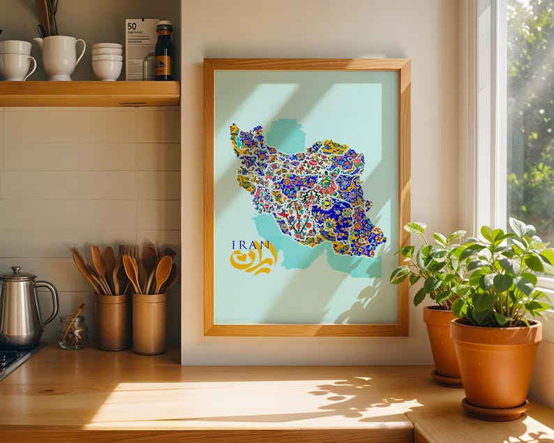 Persian cultural map art for home or office decor or a gift for Iranians.