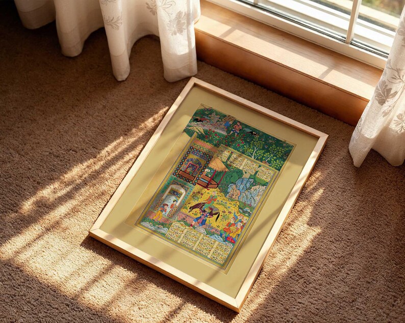 wall art featuring the legendary Iranian love story of Shirin and Farhad with traditional calligraphy.