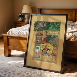 Printable Farsi calligraphy poster showing a historic Middle Eastern love story.