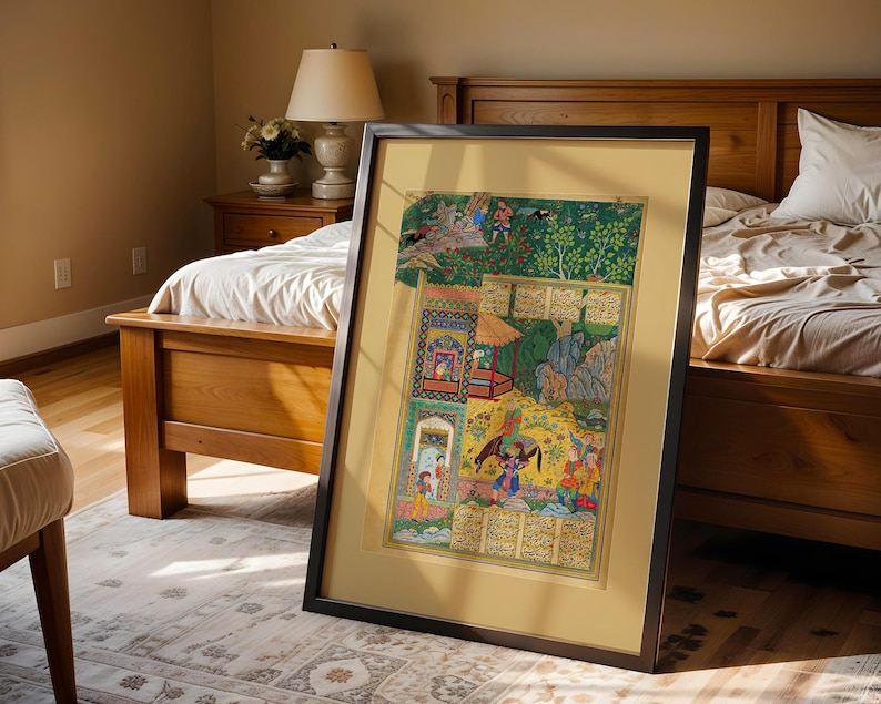 Printable Farsi calligraphy poster showing a historic Middle Eastern love story.