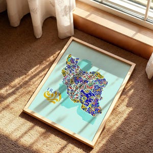 Persia map decor in vibrant colors and Islamic geometric style.