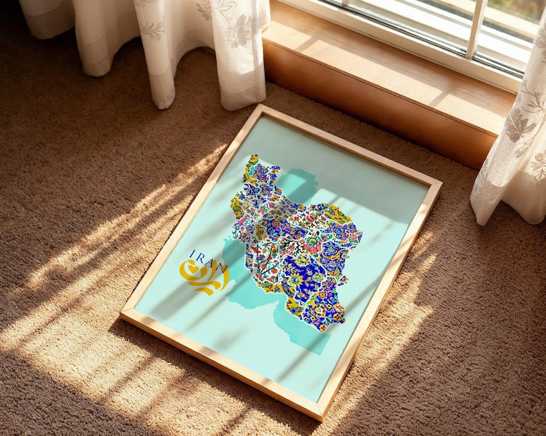 Persia map decor in vibrant colors and Islamic geometric style.