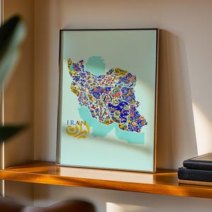 Modern Iran map wall decor inspired by Persian heritage.