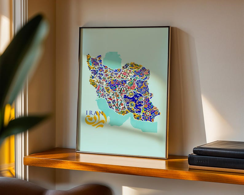 Modern Iran map wall decor inspired by Persian heritage.
