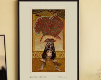 Impression danseuse Qajar | Miniature persane | Art mural iranien | Negargari | Décoration d&#39;intérieur persane