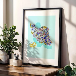 Detailed Iran map illustration made from Persian tile motifs.