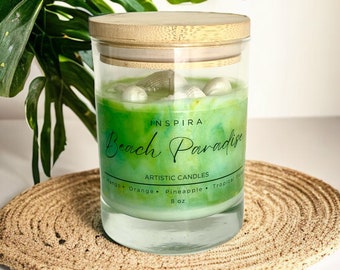 Beach Paradise Candle: Citrus & Mango Scented, Soy Wax, Coastal Decor