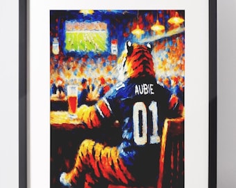 Auburn Tigers Kunstdruck | Aubie Der Tiger Digitale Malerei | Kastanienbraune Tiger Digitaldruck | Kastanienbraune Tiger Wandkunst