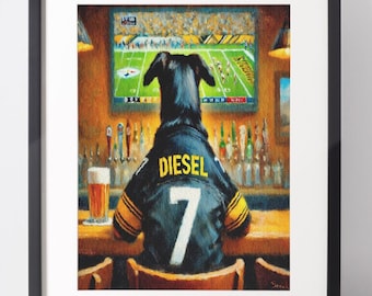 Customized Dog Painting| Customized Sports Themed Dog Art| Dog Wall Art| Dog Lovers Art| Personalized Pet Painting| Custom Sports Dog Print