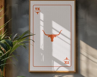 Texas Longhorns Art Print| Texas Longhorns Poster | Texas Longhorns Wall Art | Texas Longhorns Players Card Art Print | Texas Minimalist Art