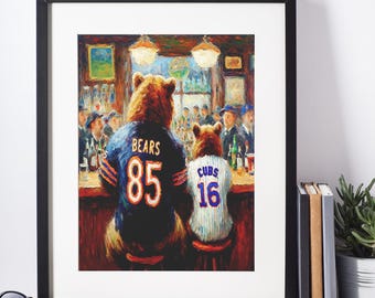 Chicago Bears & Cubs Art Print | Man Cave Sports Decor