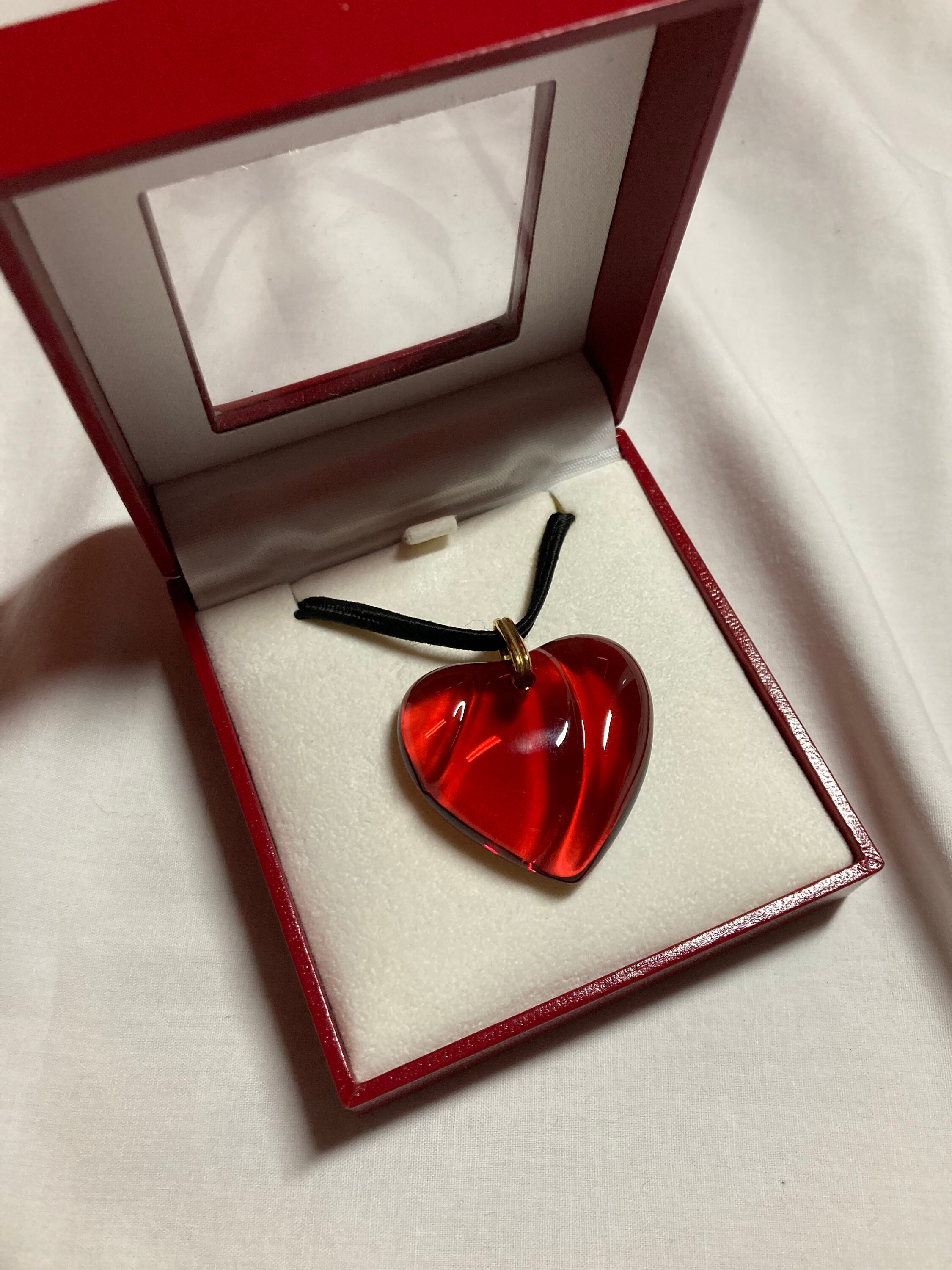 Baccarat Red Heart Crystal Necklace Etsy