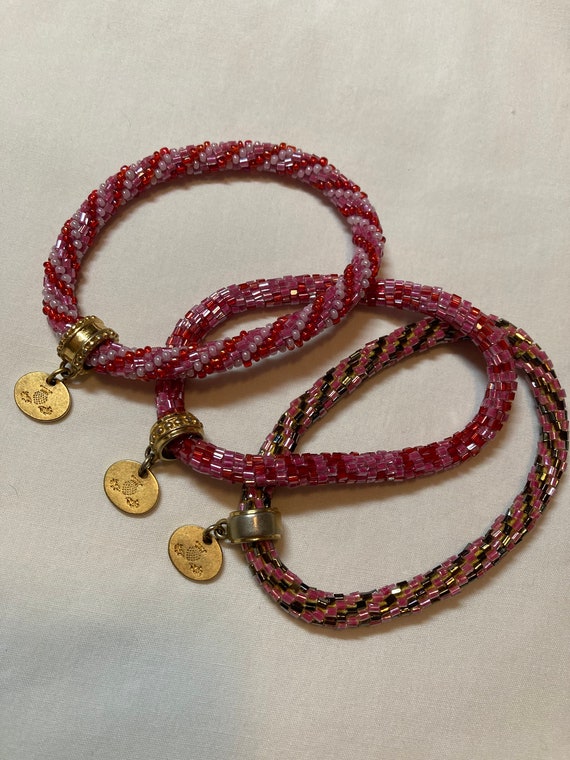 3 Pink Hawaiian Beaded Bracelets - image 1