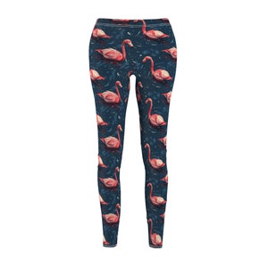 Pink Flamingo Leggings - Blue Background Fitness Pants - Sizes S-XL