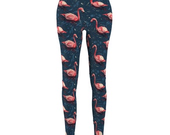 Pinke Flamingo Leggings - Blauer Hintergrund Fitness Hose - Grössen S-XL