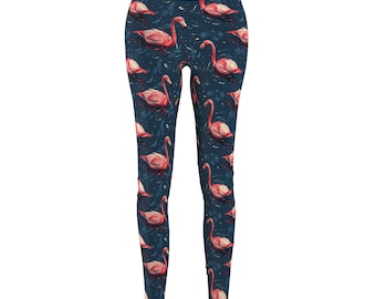 Pink Flamingo Leggings - Blue Background Fitness Pants - Sizes S-XL