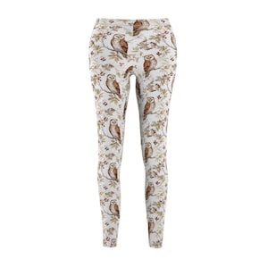 Rustic Floral Owl Leggings | Cottagecore Gift for Her | Woodland Yoga Pants | Women&#39;s S-2XL
