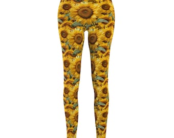 Sunflower Leggings | Summer Gym Yoga Pants | Bright Yellow Activewear S-2XL