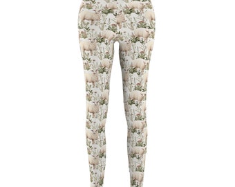 Country Rustic Floral Sheep Gym Fitness Leggings Pants