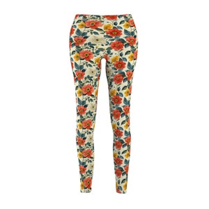 Orange Yellow Floral Leggings | Summer Gym Yoga Pants | Bright Activewear S-2XL