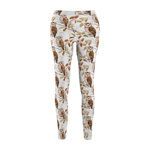 Rustic Owl Leggings | Floral Woodland Gym Yoga Pants | Nature Lover Gift for Her | Women&#39;s S-2XL