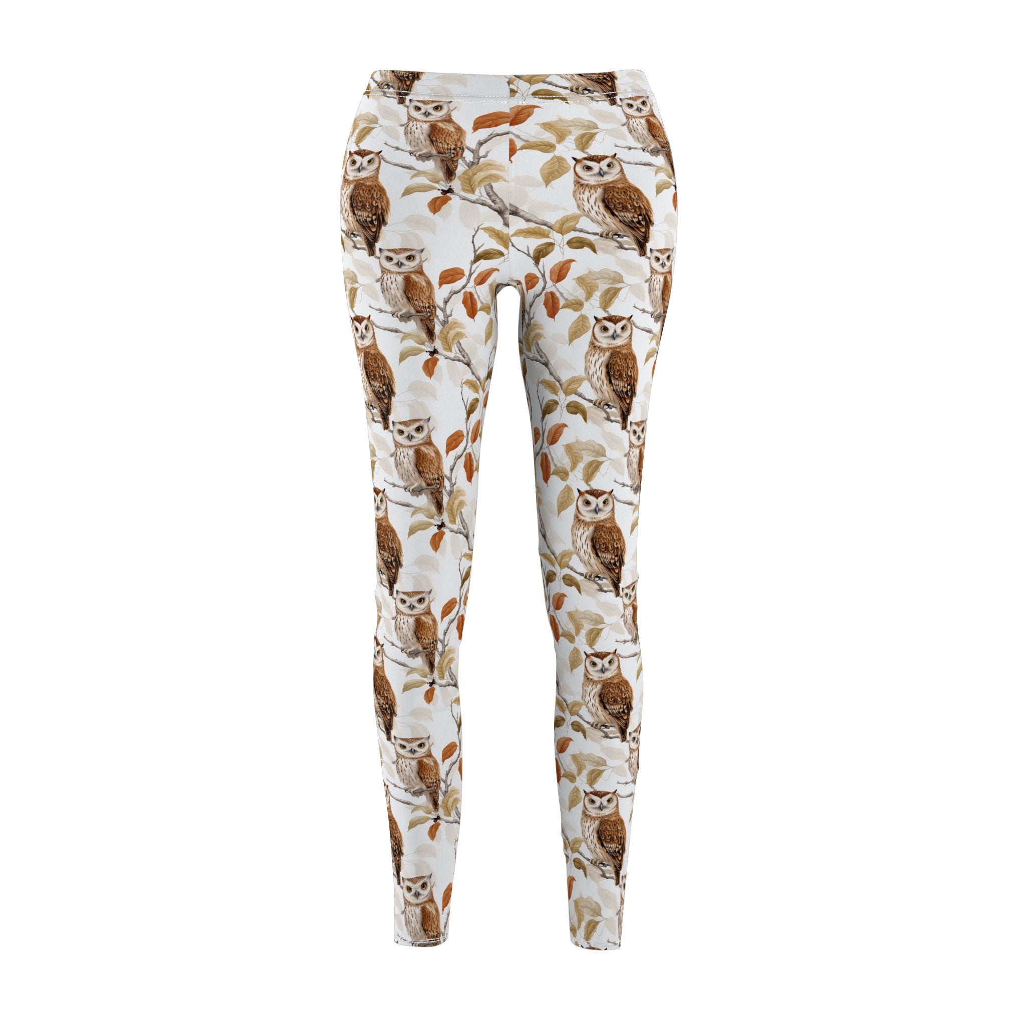 Rustic Owl Leggings | Floral Woodland Print, Nature Lover Pants