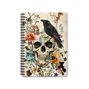 Spiral Notebook - Ruled Line, Gothic Notebook, Skull and Raven Journal, Halloween Stationery, Spooky Writing Pad, Creepy Diary