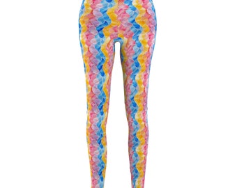Pink Blue Yellow Abstract Leggings | Vibrant Gym Yoga Pants | Artistic Activewear S-2XL