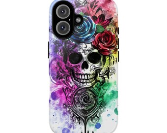Colorful Skull Phone Case, Edgy Phone Cover, Unique Gift, Day of the Dead Decor, Floral Skull Design, Tough Cases