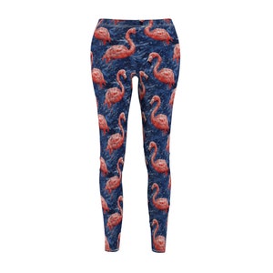 Pink Flamingo Fitness Leggings - Blue Background Gym Pants - Sizes S-XL