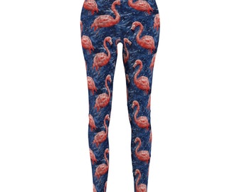 Pinke Flamingo-Fitness-Leggings – blaue Hintergrund-Turnhose – Größen S-XL