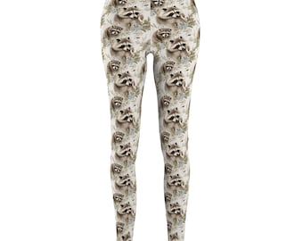 Raccoon Floral Print Leggings | Rustic Woodland Yoga Pants