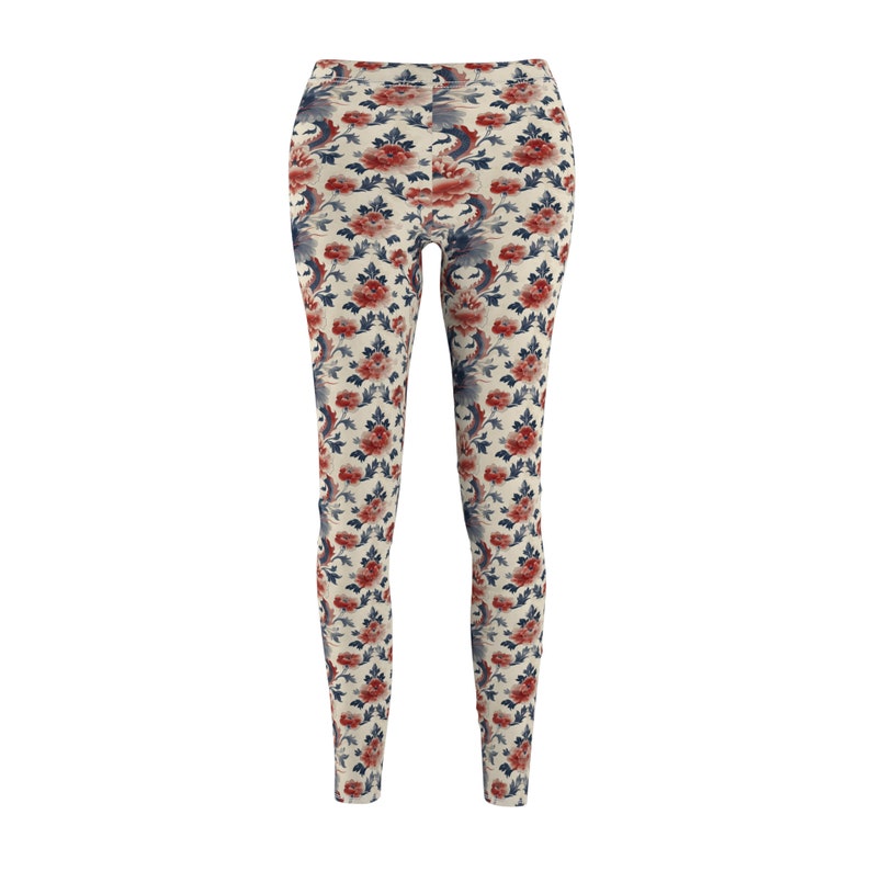 Pink & White Floral Leggings | Feminine Gym Yoga Pants | Blooming Activewear S-2XL image 1