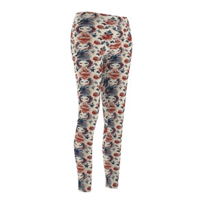 Pink & White Floral Leggings | Feminine Gym Yoga Pants | Blooming Activewear S-2XL image 3