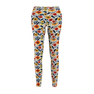 Red & Yellow Floral Leggings | Vibrant Gym Yoga Pants | Summer Flower Activewear S-2XL