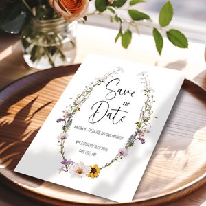 Floral Printable Save the Date Template, Boho Wedding, Wildflower Invitation, Editable Save the Date, DIY Save the Date, STD-001