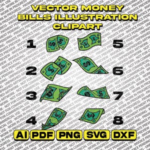 Vector Illustration of Hand-drawn Falling Money Dollar Bills Clipart